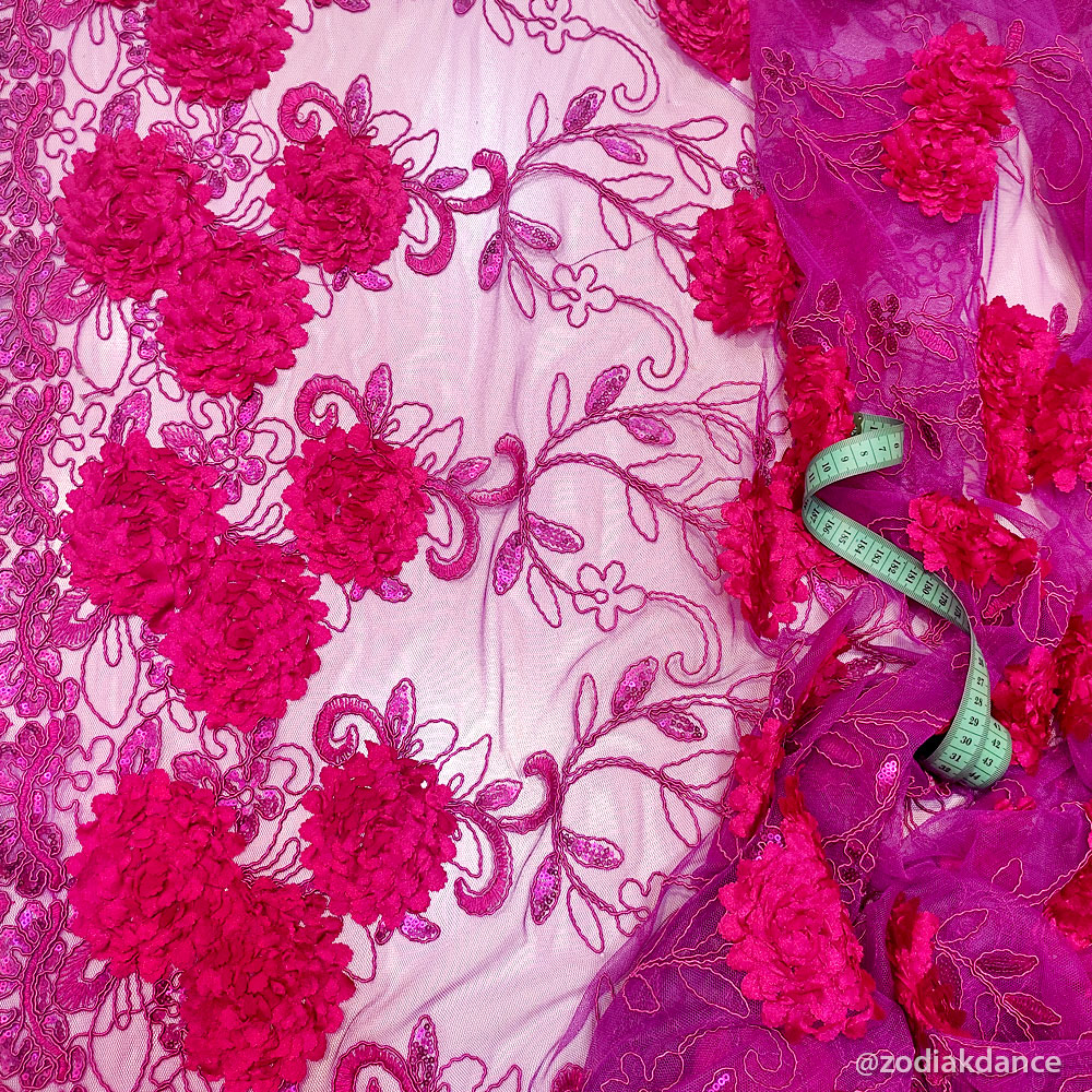 3D flower and sequin embroidery Peone Delux Fuchsia/Passion Pink