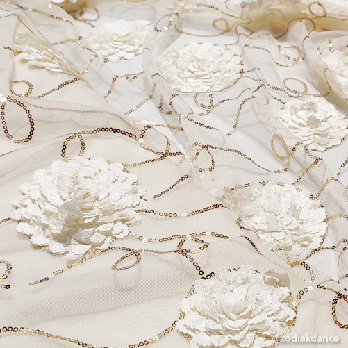 3D Flowers Sequin Embroidery Peony on Net Ivory