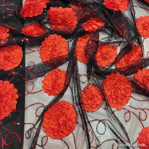 3D Flowers Sequin Embroidery Peony on Net Red/Black