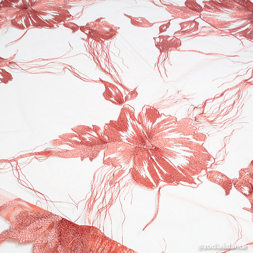 Embroidery on Stiff Net Hibiscus Cinnamon