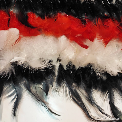 Полотно с перьями для пошива в Салоне Зодиак Red/Black/White