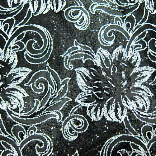 Lace Sequins Embroidery Mesh Flower Contour Black/White