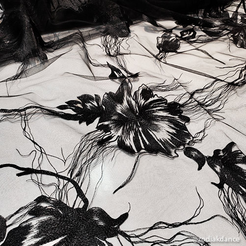 Embroidery on Stiff Net Hibiscus Black