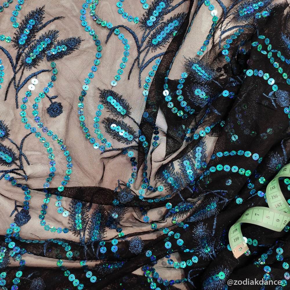 Lace Sequin Embroidery Corn Black/Blue
