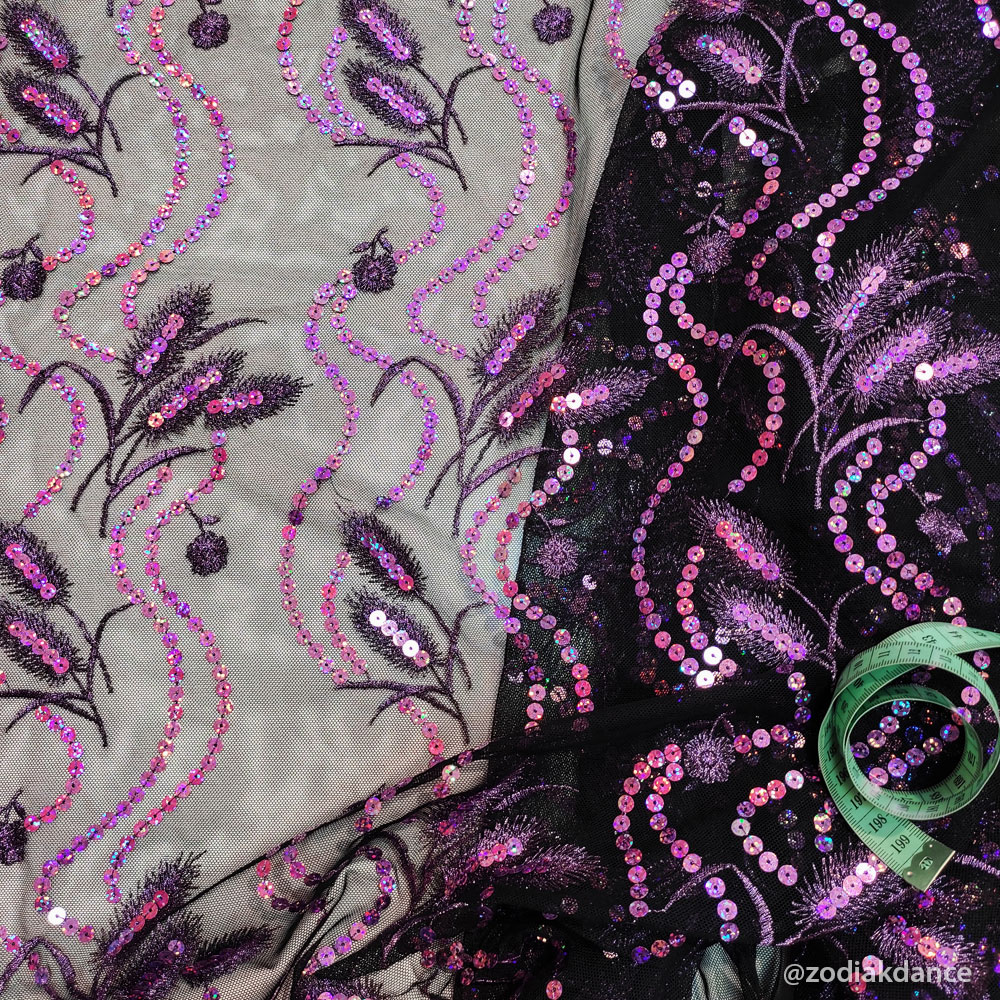 Lace Sequin Embroidery Corn Black/Purple