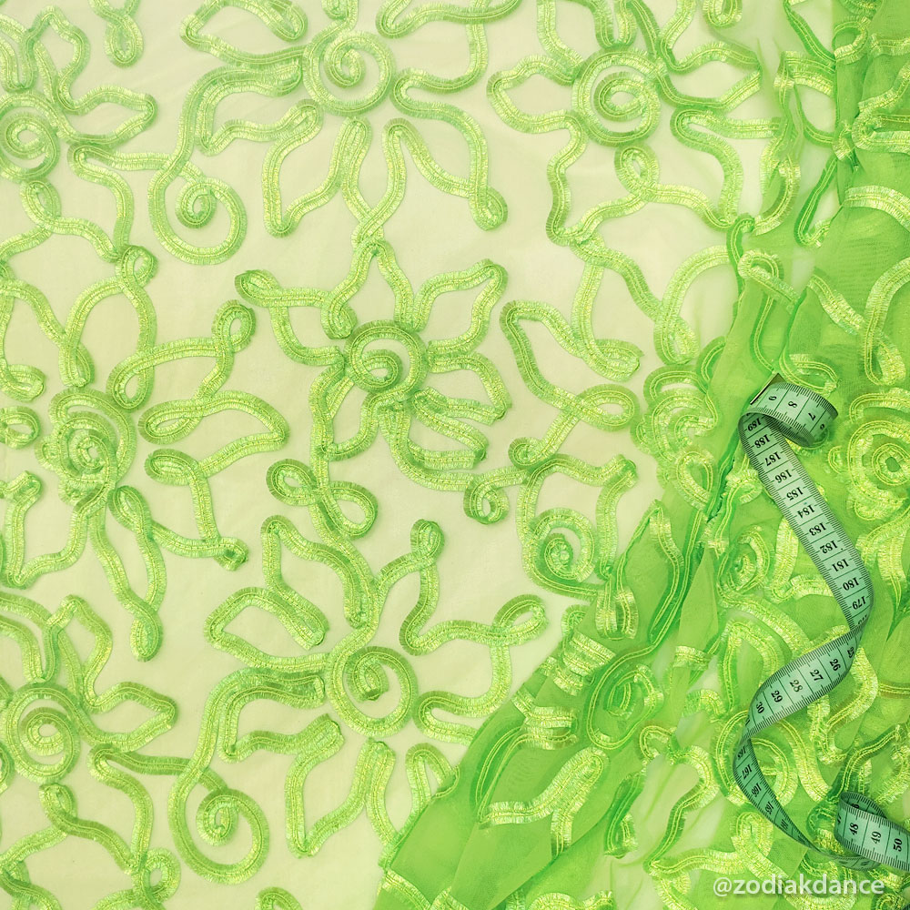 Open Brushed Embroidery on Stiff Net Electric Green