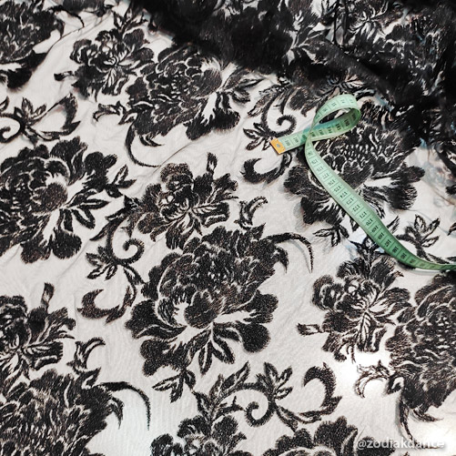Peony on Stiff Net Black