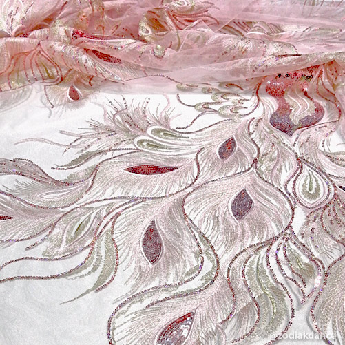 Lace Sequin Embroidery Жар-птица Baby Pink