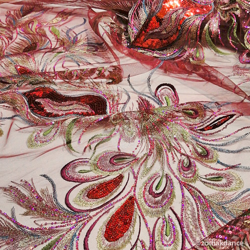 Lace Sequin Embroidery Жар-птица Oxblood