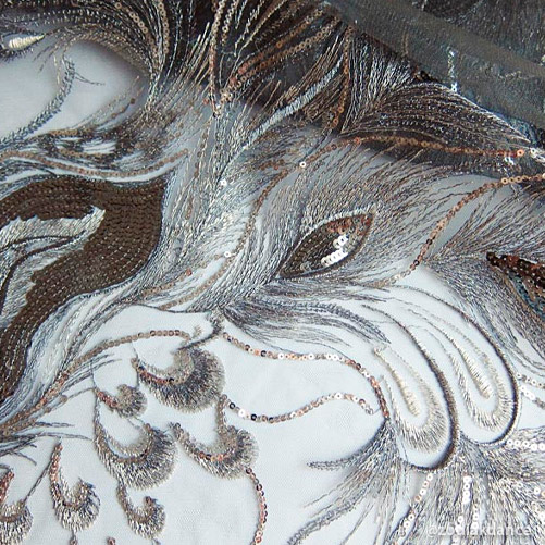 Lace Sequin Embroidery Жар-птица Silver