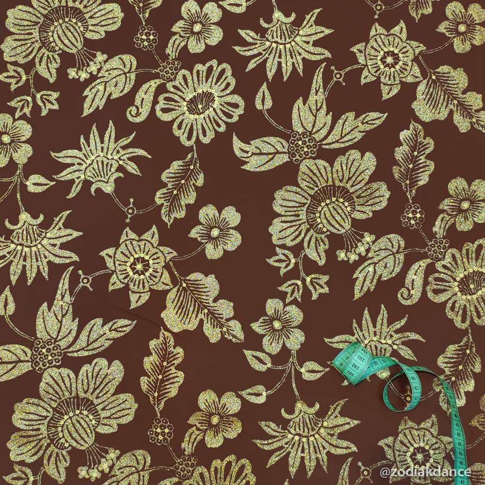 Print on Lycra Precious Flower Paillette Brown/Bright Gold
