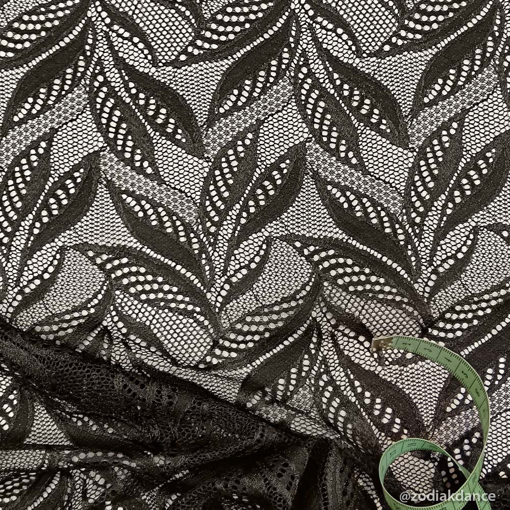 Stretch Lace Leaves Black