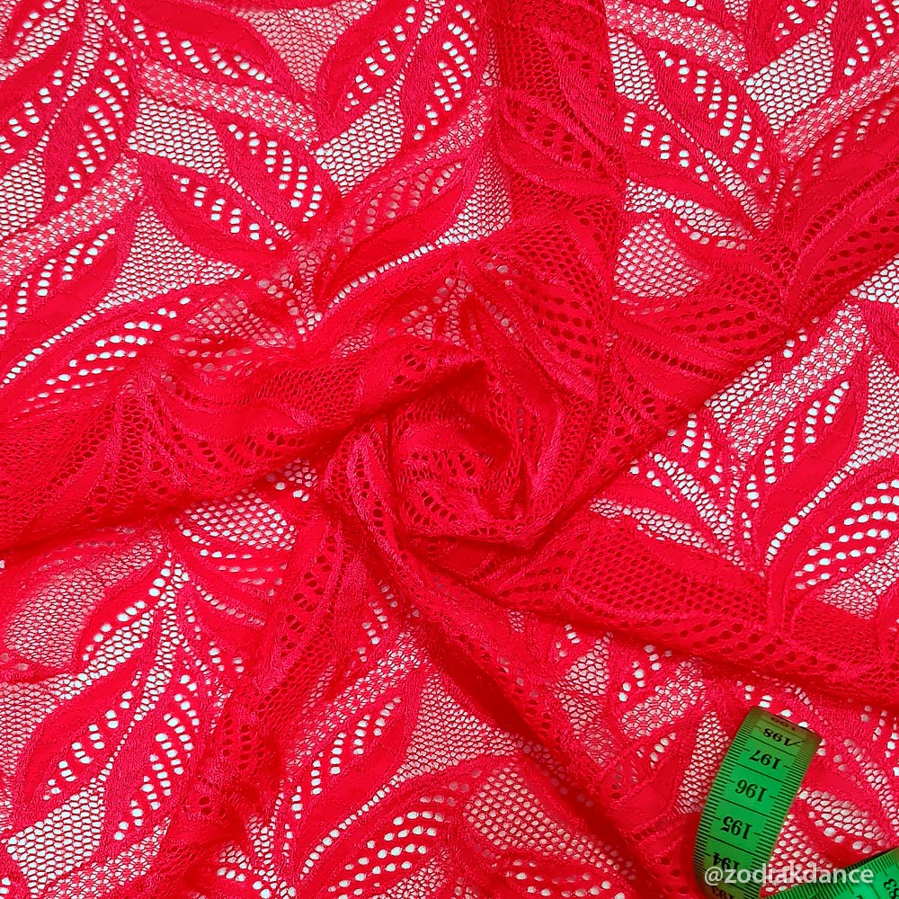 Stretch Lace Leaves Flo Red