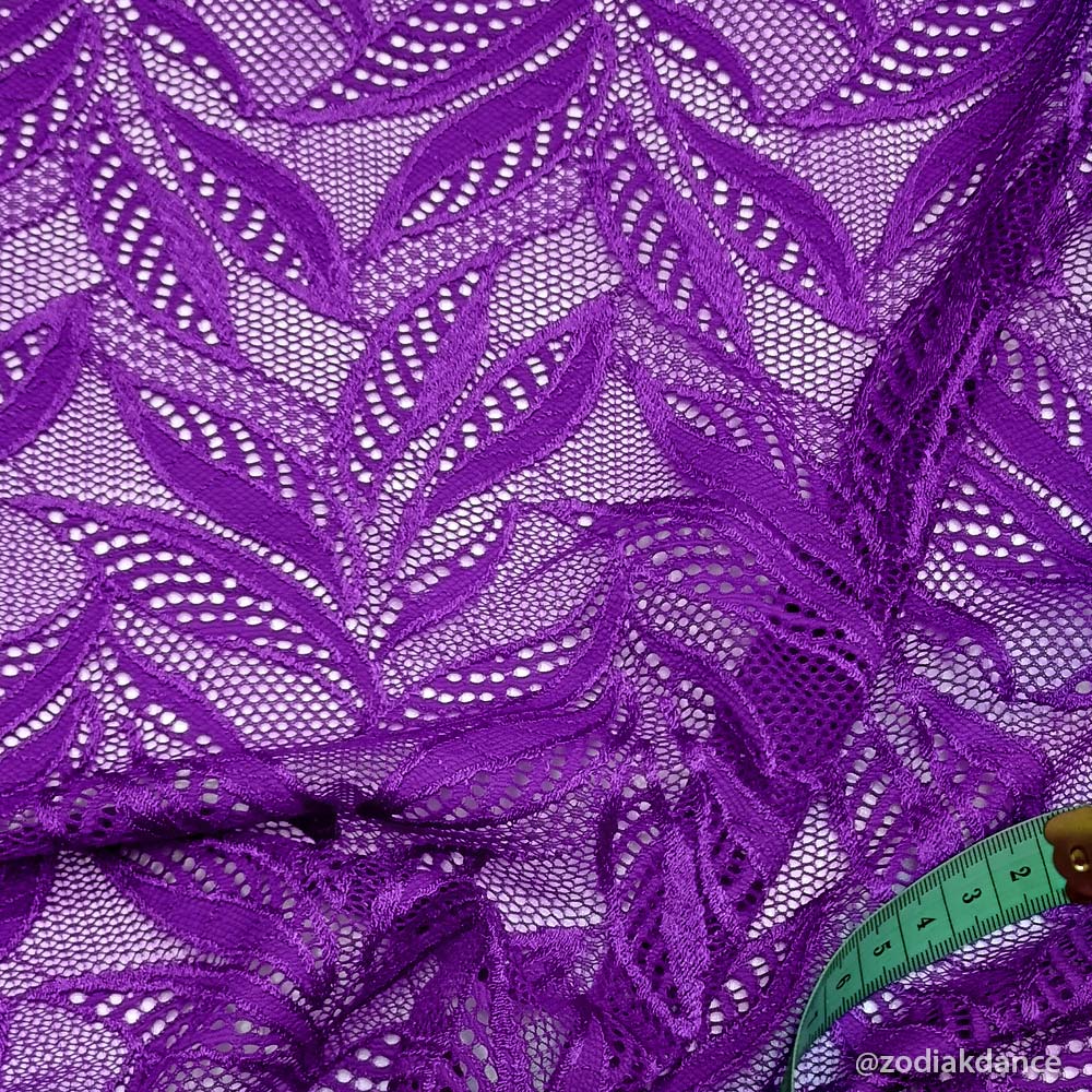 Stretch Lace Leaves Purple Rain