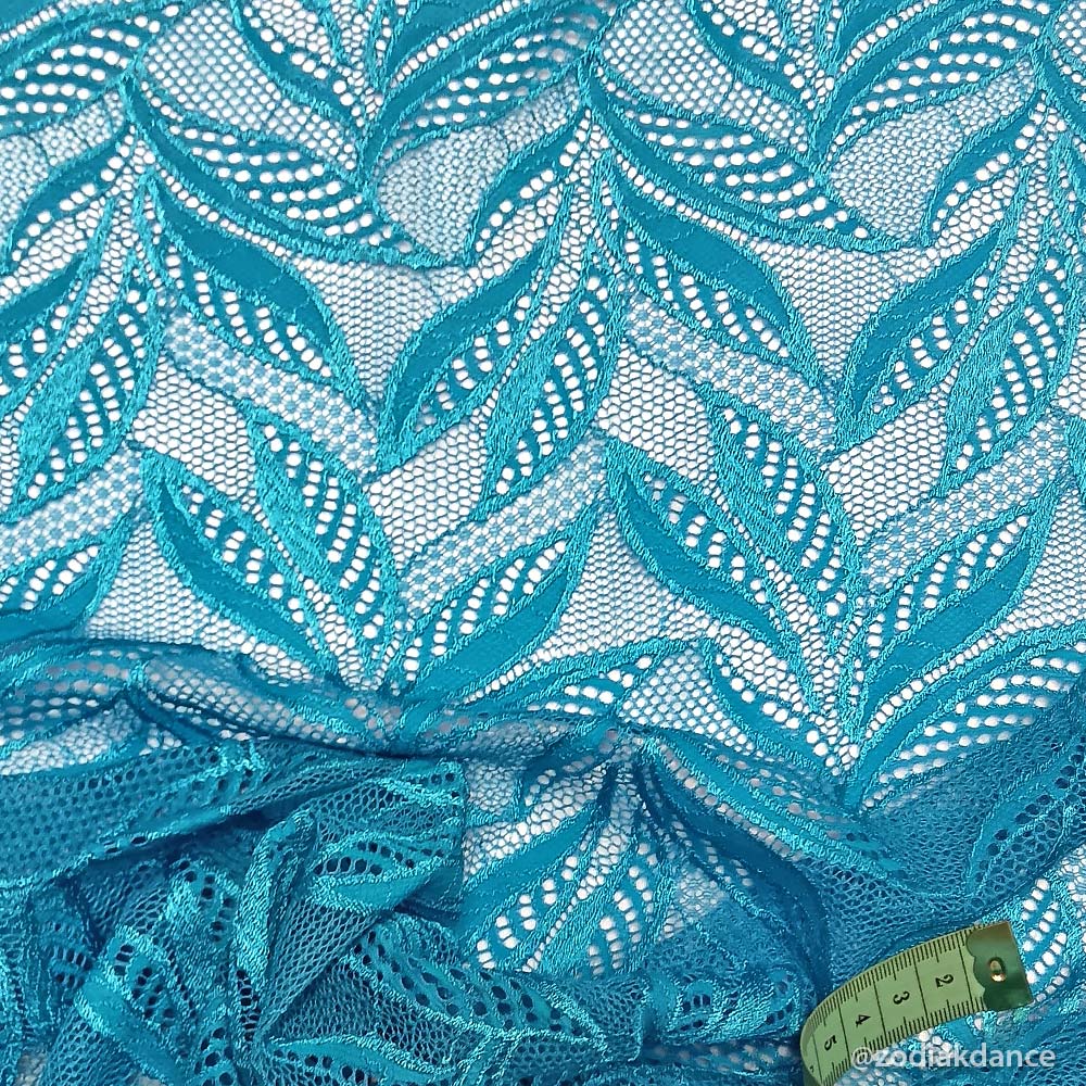 Stretch Lace Leaves Turquoise