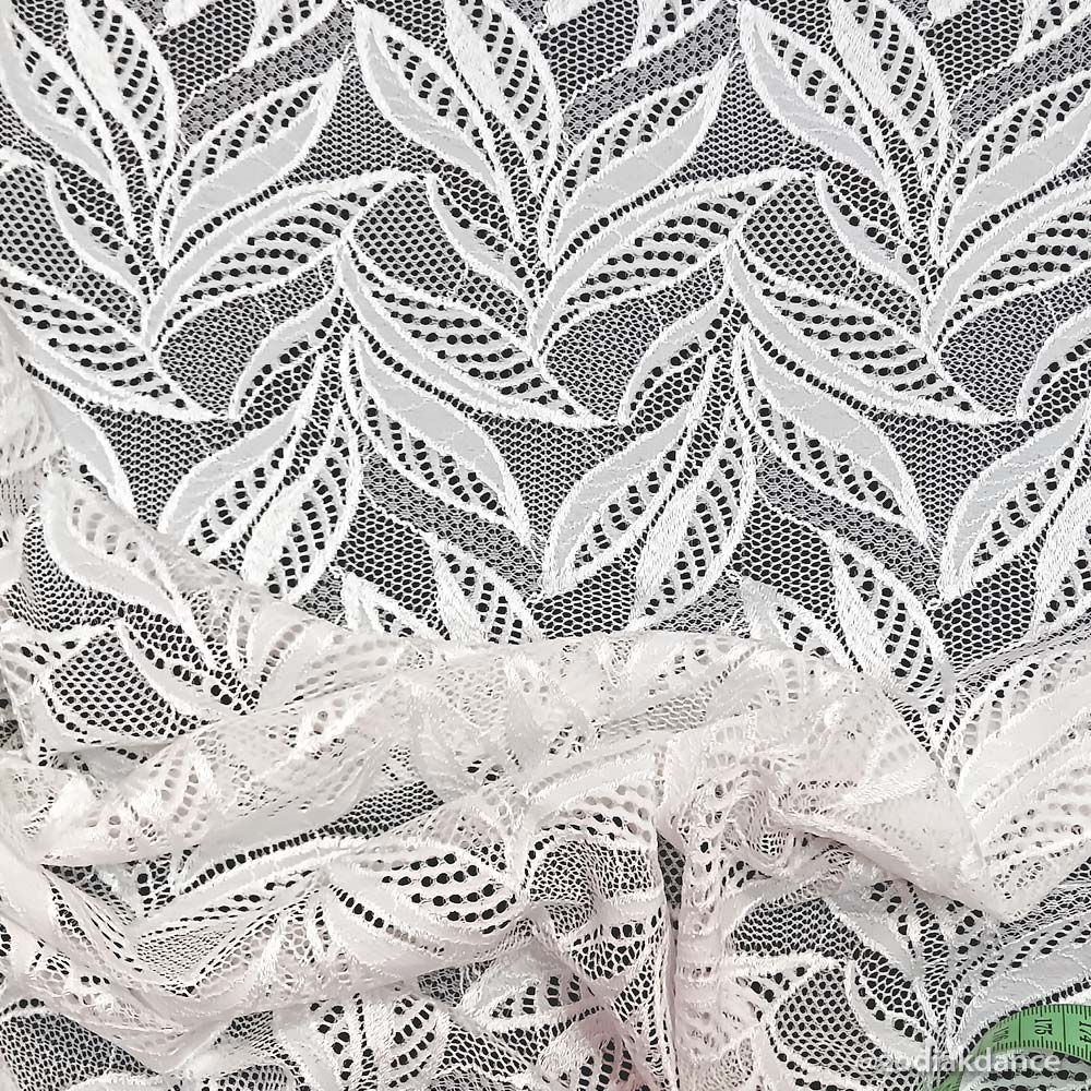 Stretch Lace Leaves White