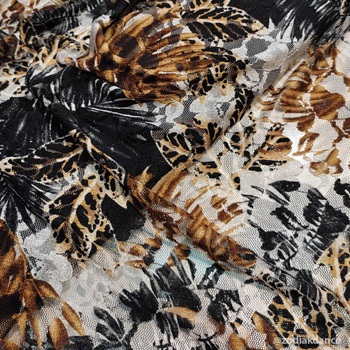 Stretch Lace print Jungle Choolate/White/Black