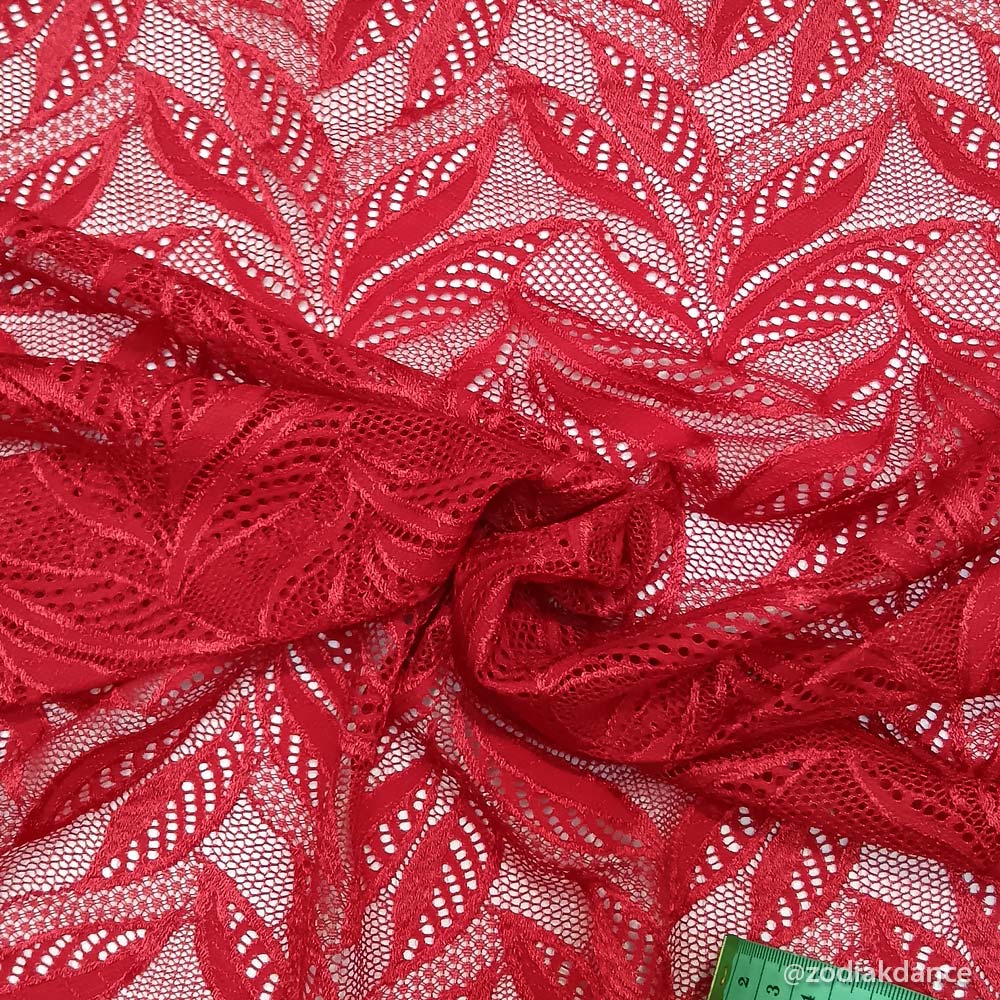 Stretch Lace Leaves Red